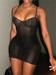 CHRONSTYLE Mesh Sheer See Through Sexy Women Dresses Black Party Clubwear Summer 2023 Sleeveless Strap V-neck Slim Dress Vestido
